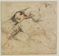 E 045
<br/>
Studies van liggende zuigeling, de hand aan de mond
<br/>
<em>Anoniem It (16de eeuw)</em>